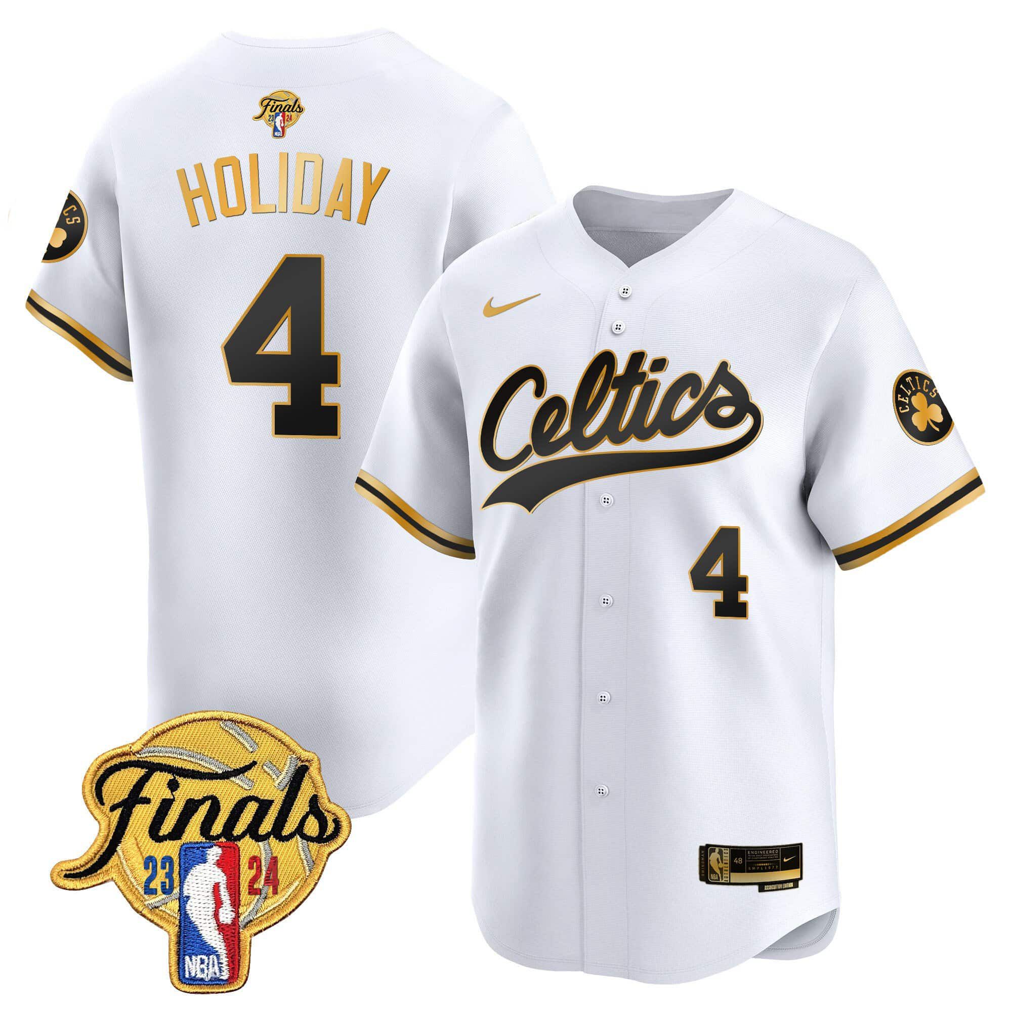 Men Boston Celtics #4 Holiday White 2024 Nike Finals Patch Baseball NBA Jersey->boston celtics->NBA Jersey